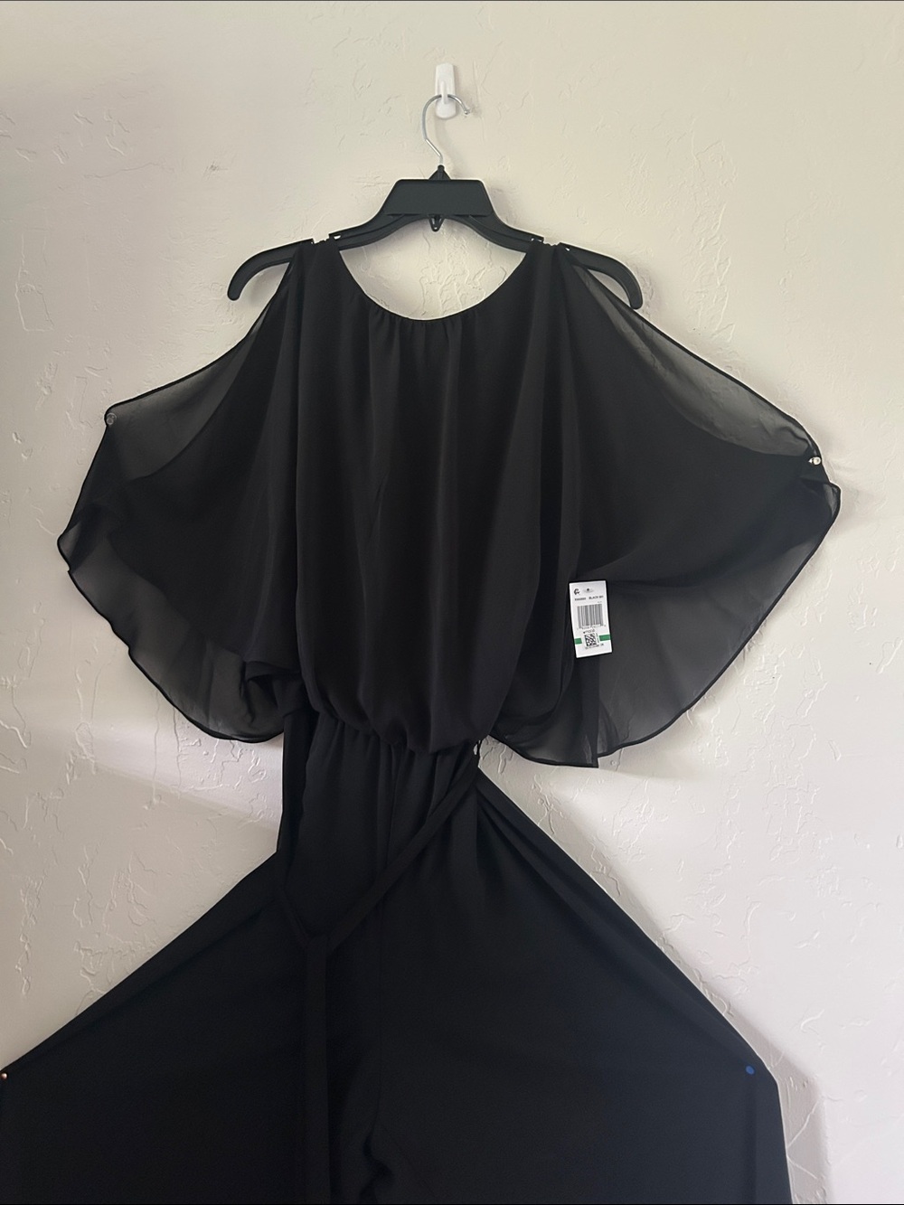 MSK Black Cold-Shoulder Wide-Leg Jumpsuit with Chiffon Overlay. NWT - Picture 5 of 12